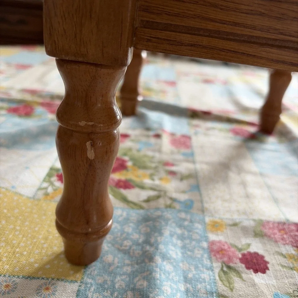 Vintage Wooden Footstool W/Floral Tapestry Upholstered Cushion Storage